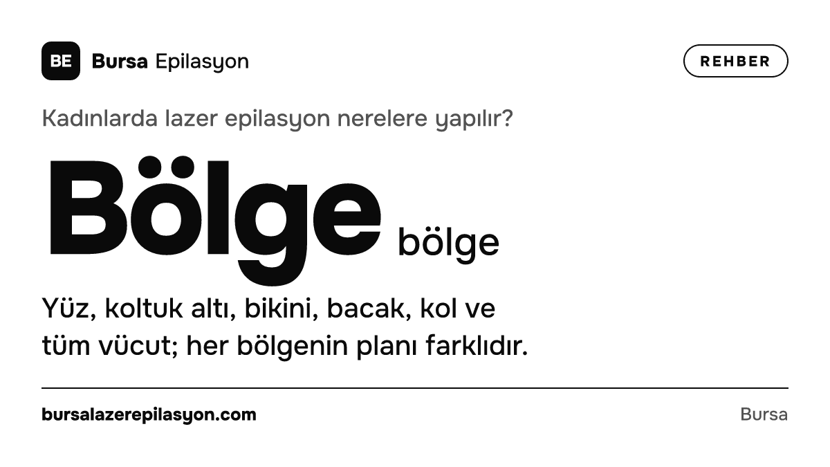 Kadınlarda lazer epilasyon nerelere yapılır? Bölge bölge. Yüz, koltuk altı, bikini, bacak, kol ve tüm vücut; her bölgenin planı farklıdır.