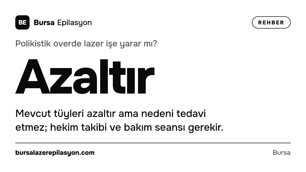 Polikistik overde lazer işe yarar mı? Azaltır. Mevcut tüyleri azaltır ama nedeni tedavi etmez; hekim takibi ve bakım seansı gerekir.
